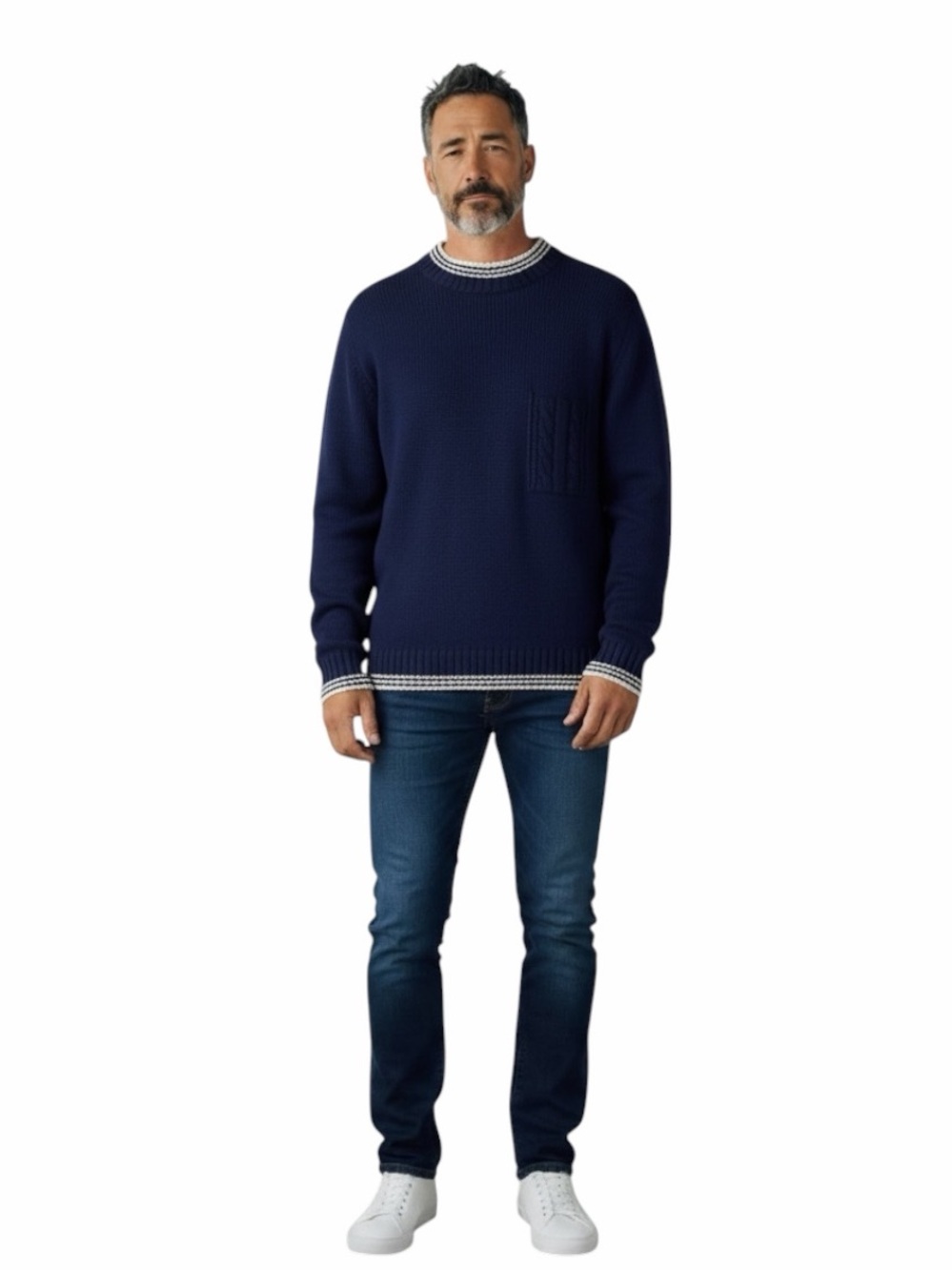 Vintage Robert Stock Men's Crew Neck Long Sleeve Sweater Size Medium 100% Cotton